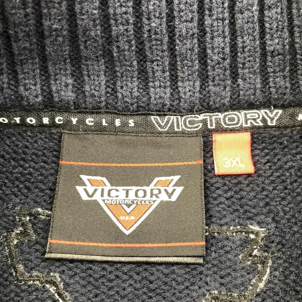Victory Motorcycles Sweater Mens 3XL Blue 1/4 Zip Mock Neck Knit Pullover Logo
